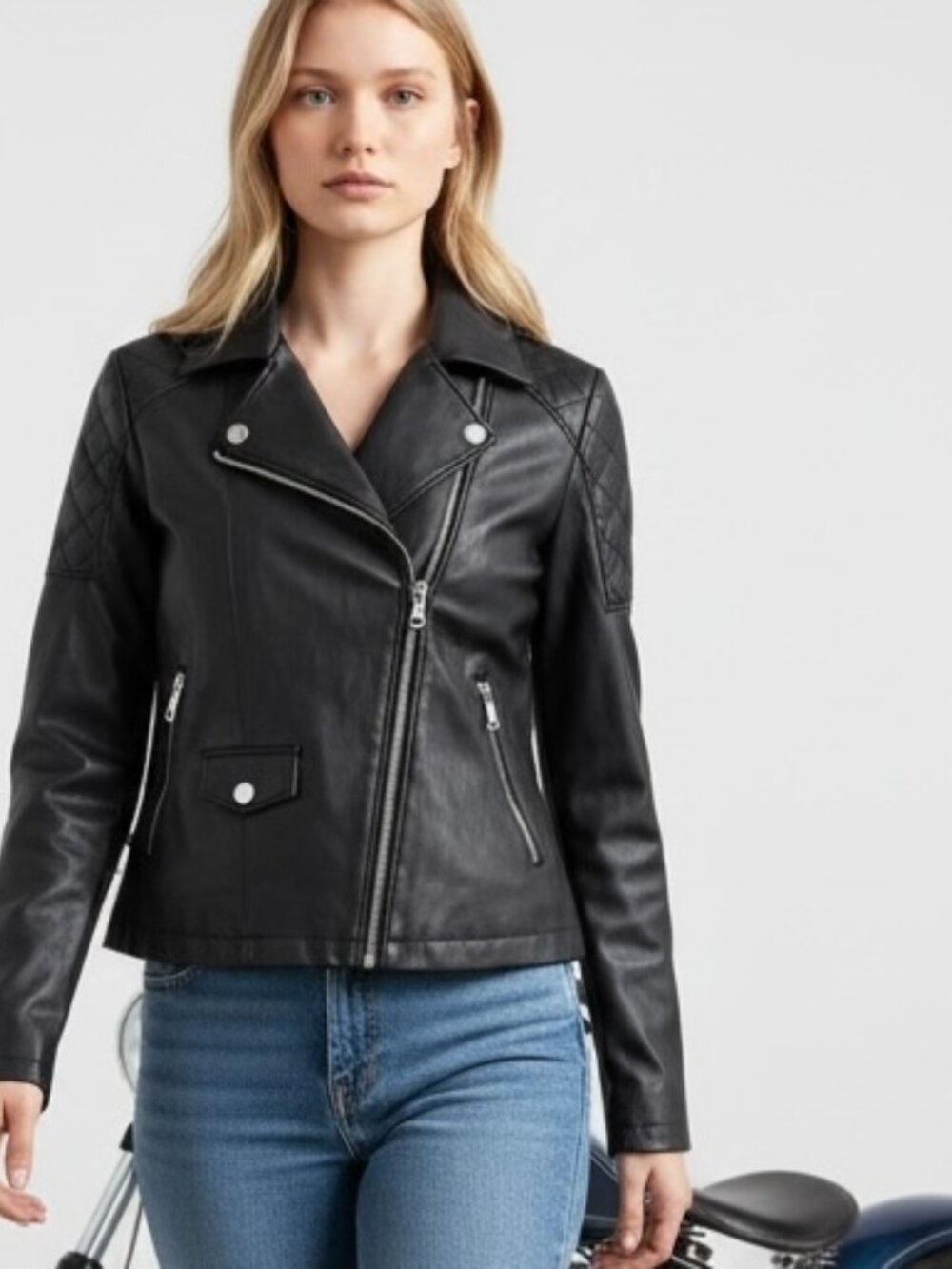 Art Class Motorcycle Jacket Girls size Large 10/12 Faux Leather Black Full Zip
